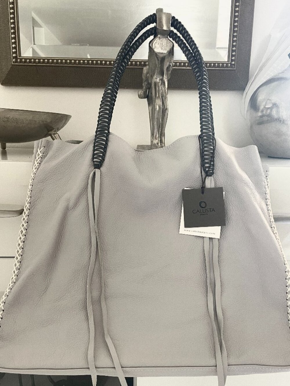 NWT Callista iconic tote light grey leather hand stitched tote w/dust bag